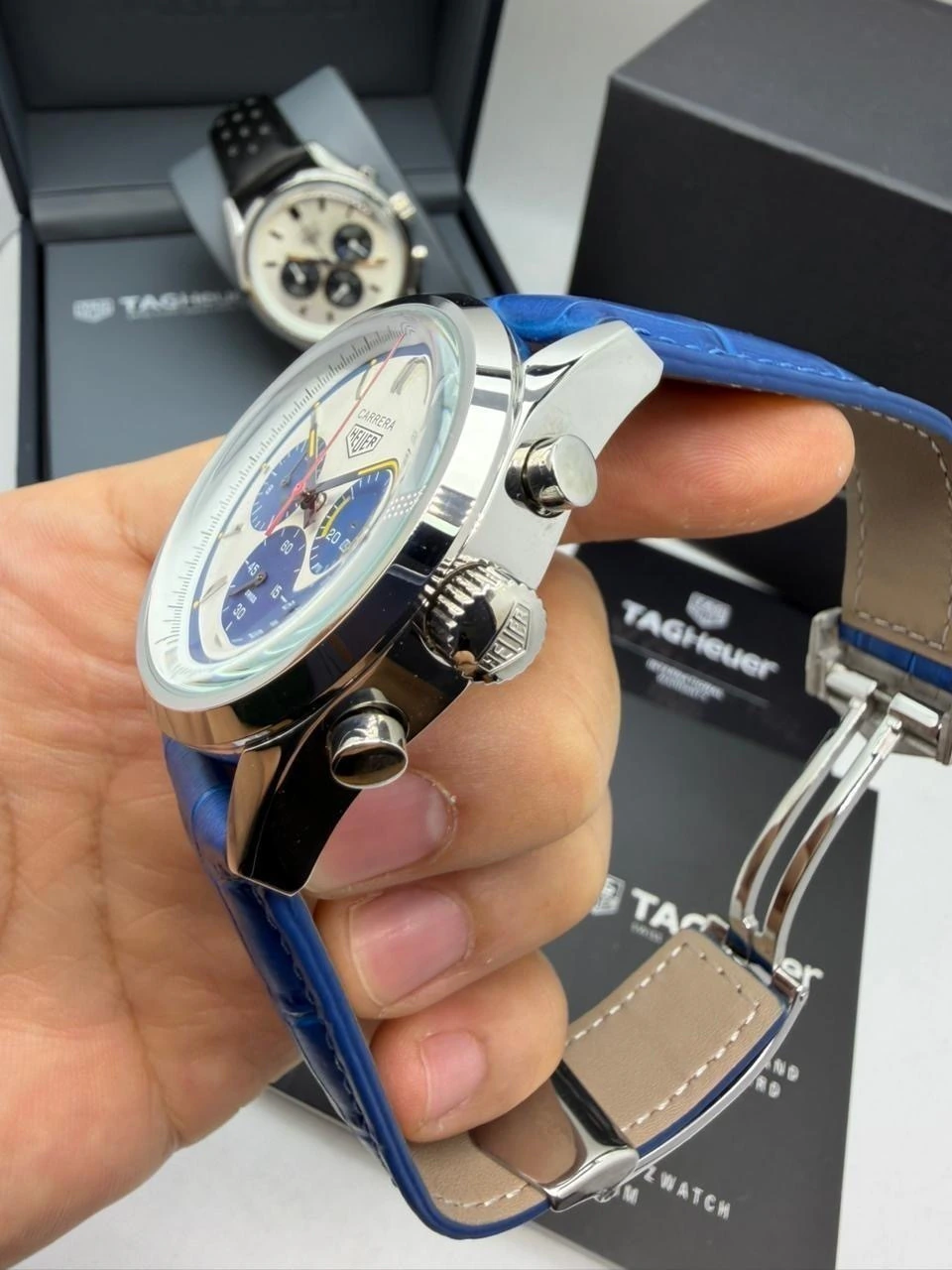 TAG Heuer Chrono Carrera 44mm - AÇO MOSTRADOR BRANCO - COURO - Imagem 2