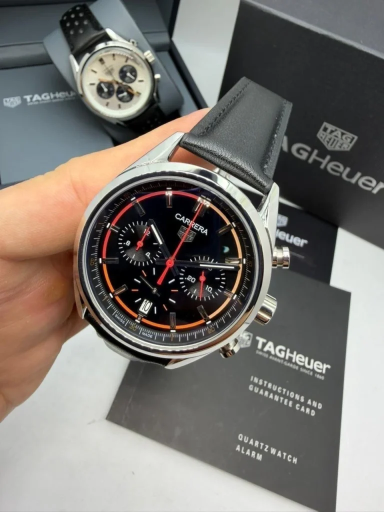 TAG Heuer Chrono Carrera 44mm - AÇO MOSTRADOR PRETO - COURO
