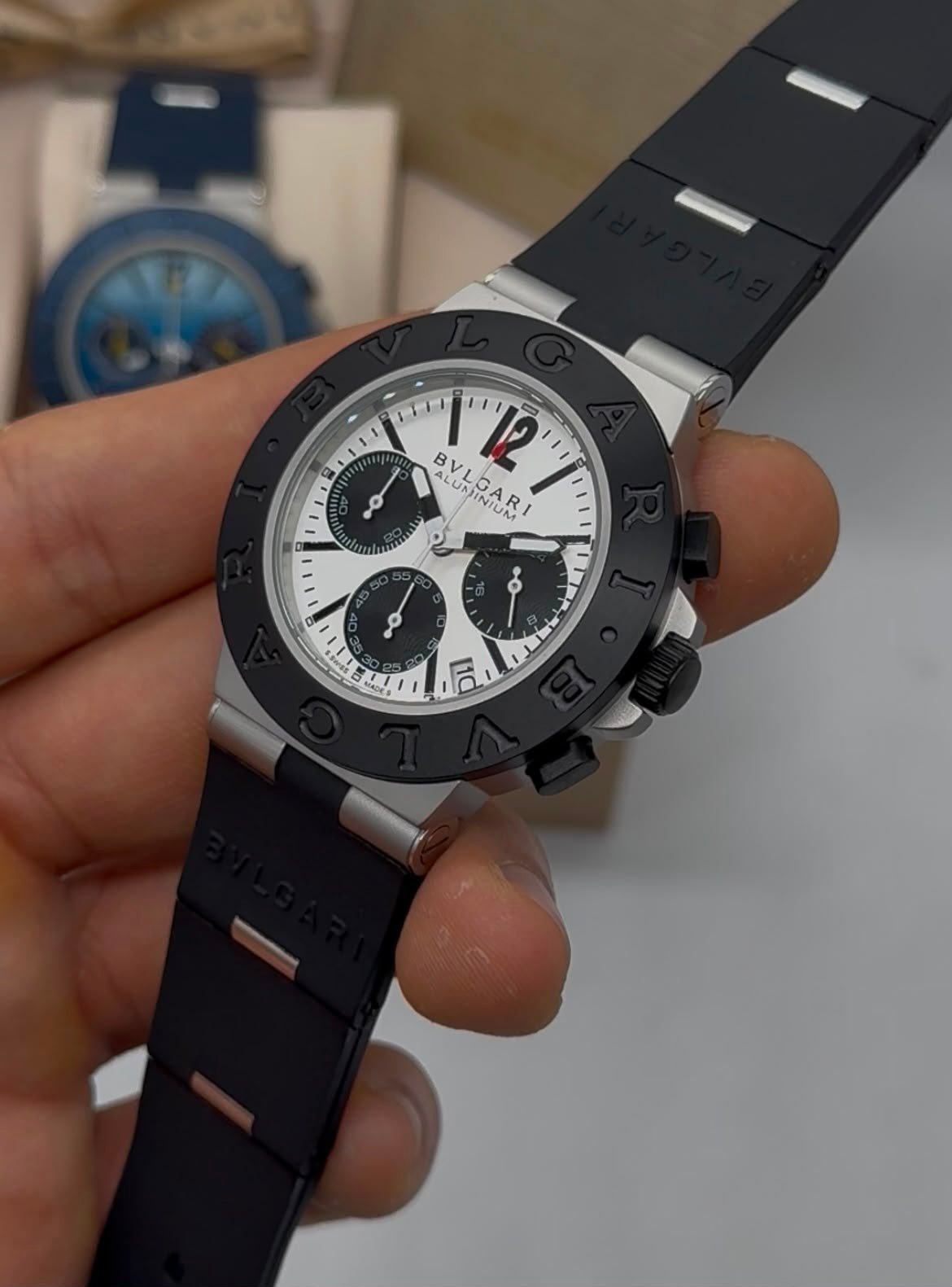 Bvlgari Aluminium Chronograph 40mm - Aço Mostrador Branco - SILICONE