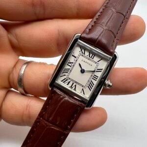 Cartier Tank Américaine 30mm - AÇO MOSTRADOR BRANCO - COURO