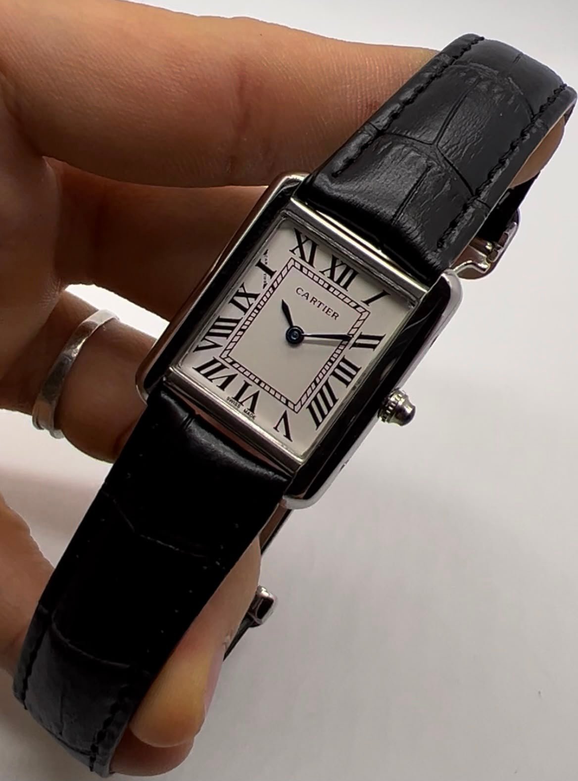 Cartier Tank Américaine 30mm - AÇO MOSTRADOR BRANCO - COURO - Imagem 2