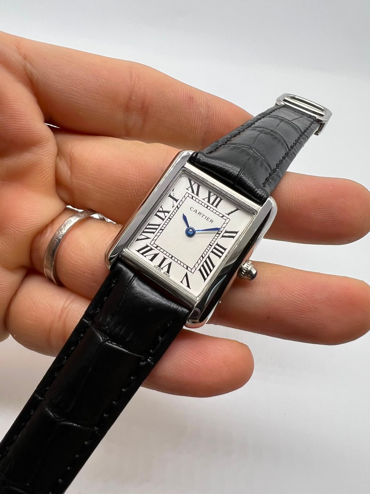 Cartier Tank Américaine 30mm - AÇO MOSTRADOR BRANCO - COURO
