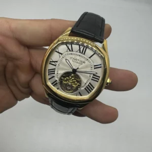 Cartier Tourbillon 44mm - Aço com dourado Mostrador Branco - COURO