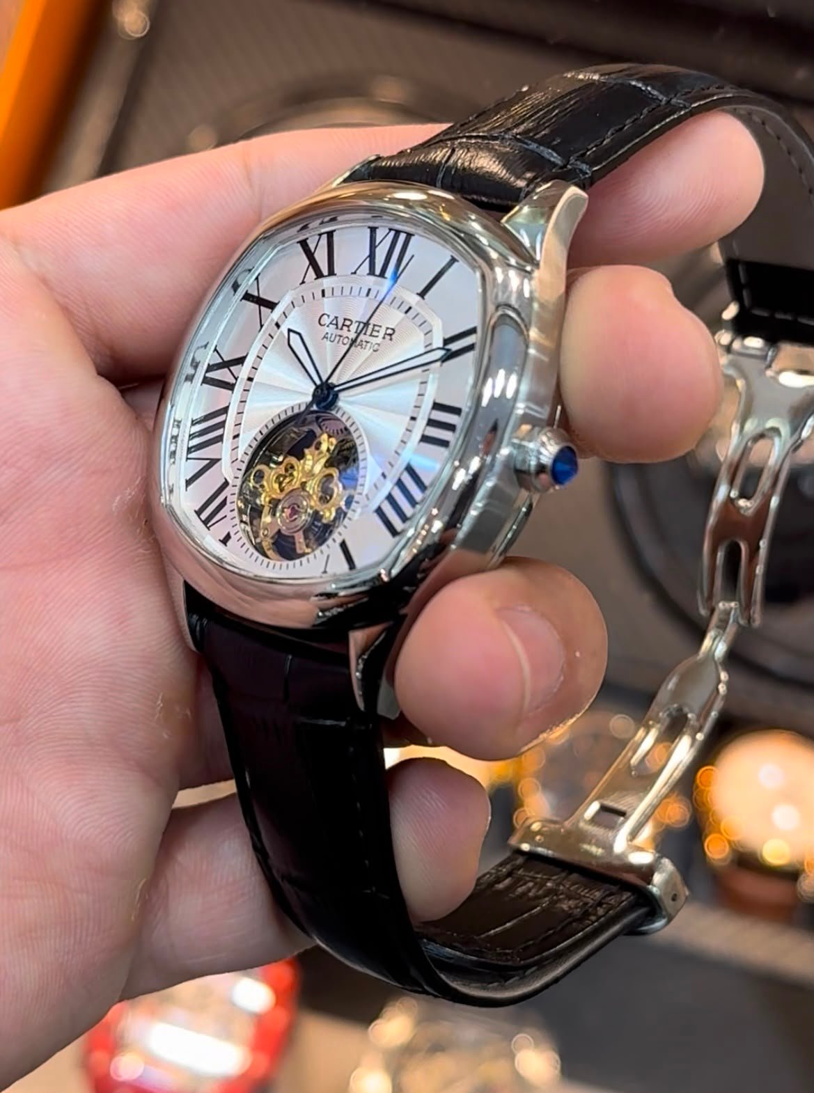 Cartier Tourbillon 44mm - Aço Mostrador Branco - COURO - Imagem 3