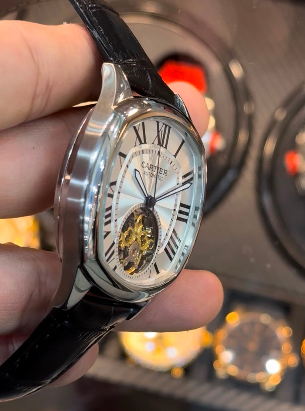 Cartier Tourbillon 44mm - Aço Mostrador Branco - COURO - Imagem 4