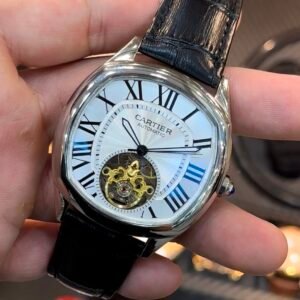 Cartier Tourbillon 44mm - Aço Mostrador Branco - COURO
