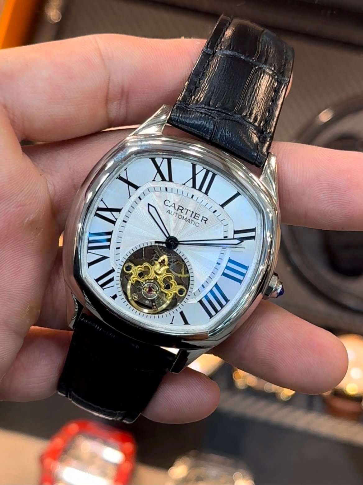 Cartier Tourbillon 44mm - Aço Mostrador Branco - COURO