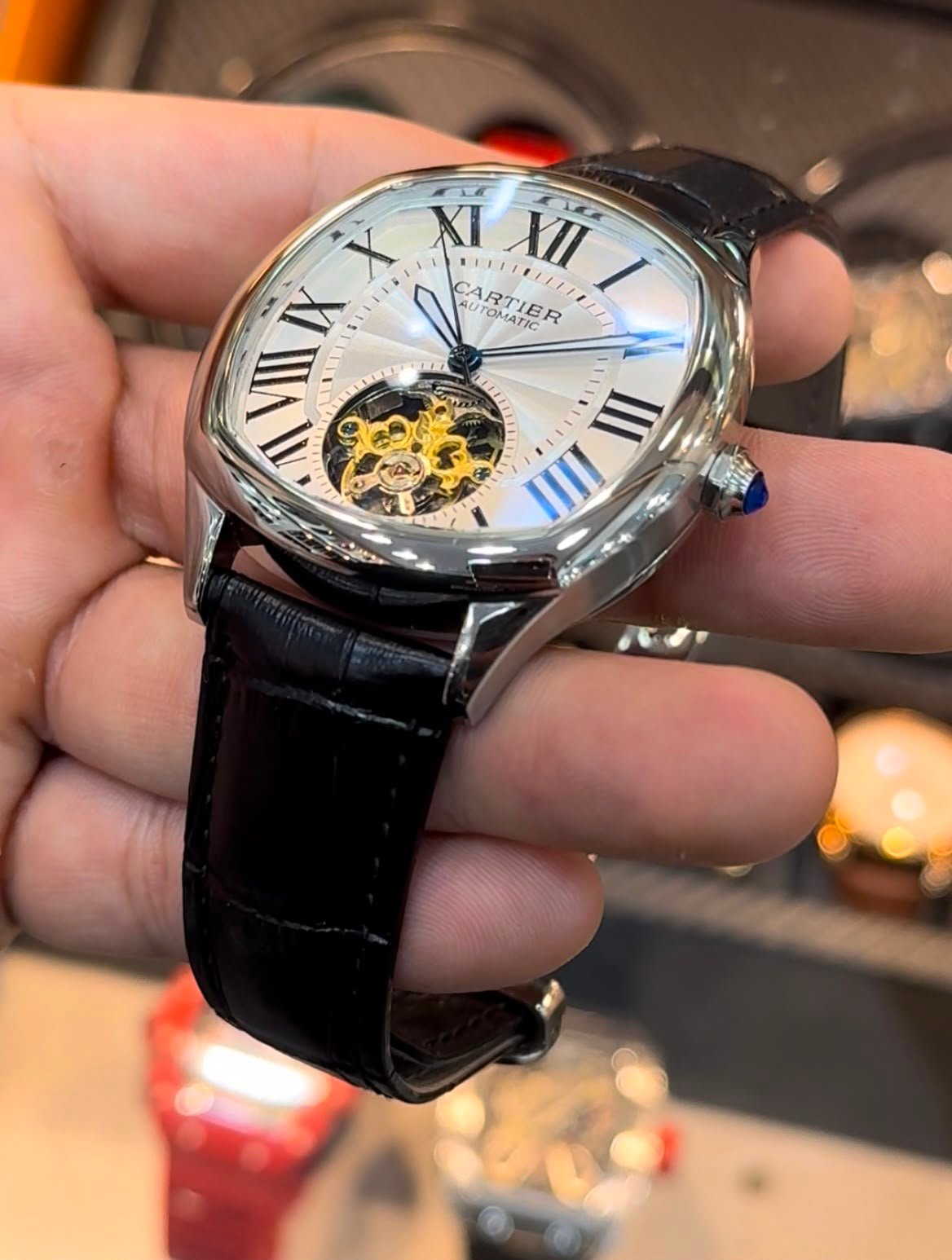 Cartier Tourbillon 44mm - Aço Mostrador Branco - COURO - Imagem 6