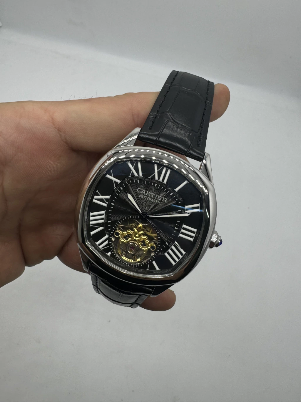 Cartier Tourbillon 44mm - Aço Mostrador Preto - COURO