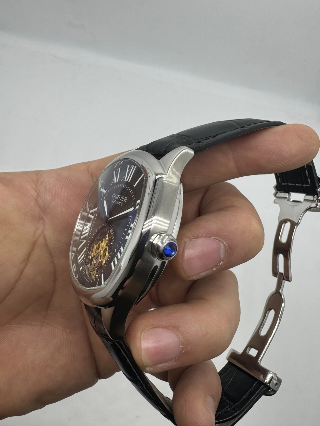 Cartier Tourbillon 44mm - Aço Mostrador Preto - COURO - Imagem 2