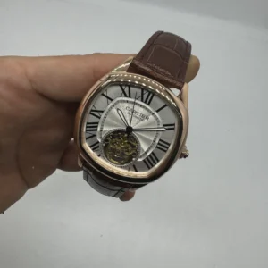 Cartier Tourbillon 44mm - Aço rosé Mostrador Branco - COURO