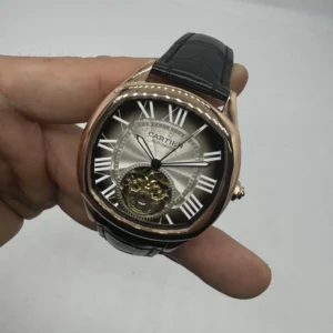 Cartier Tourbillon 44mm - Aço rosé Mostrador Cinza - COURO