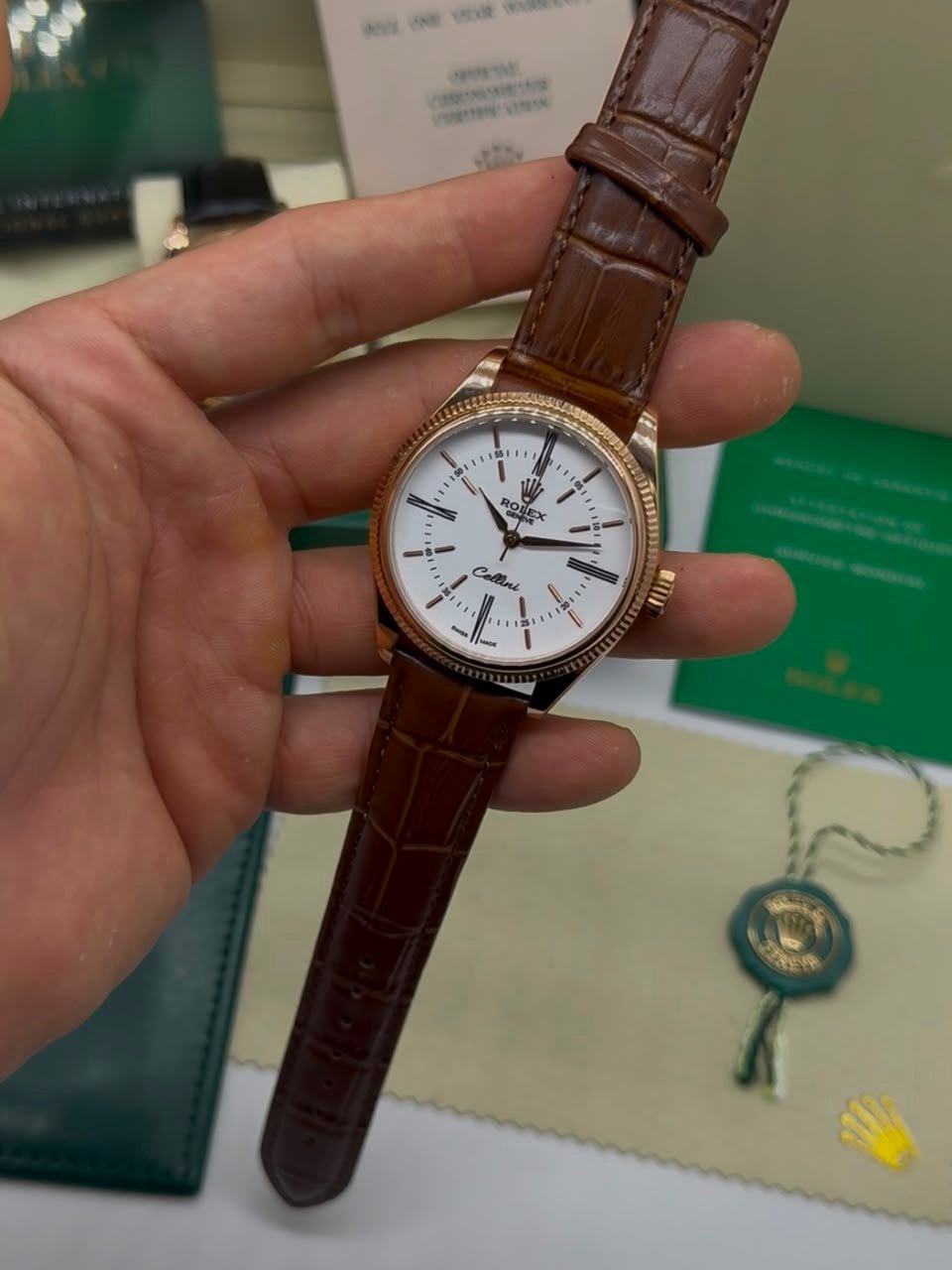 Cellini 40mm - AÇO ROSE MOSTRADOR BRANCO - COURO - Imagem 3