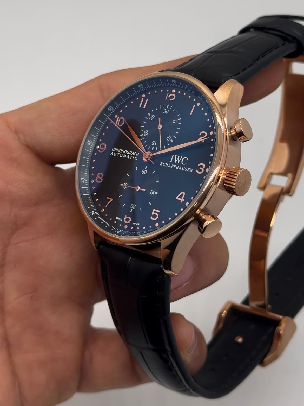 IWC Chronograph 43mm - AÇO DOURADO MOSTRADOR PRETO - COURO - Imagem 7