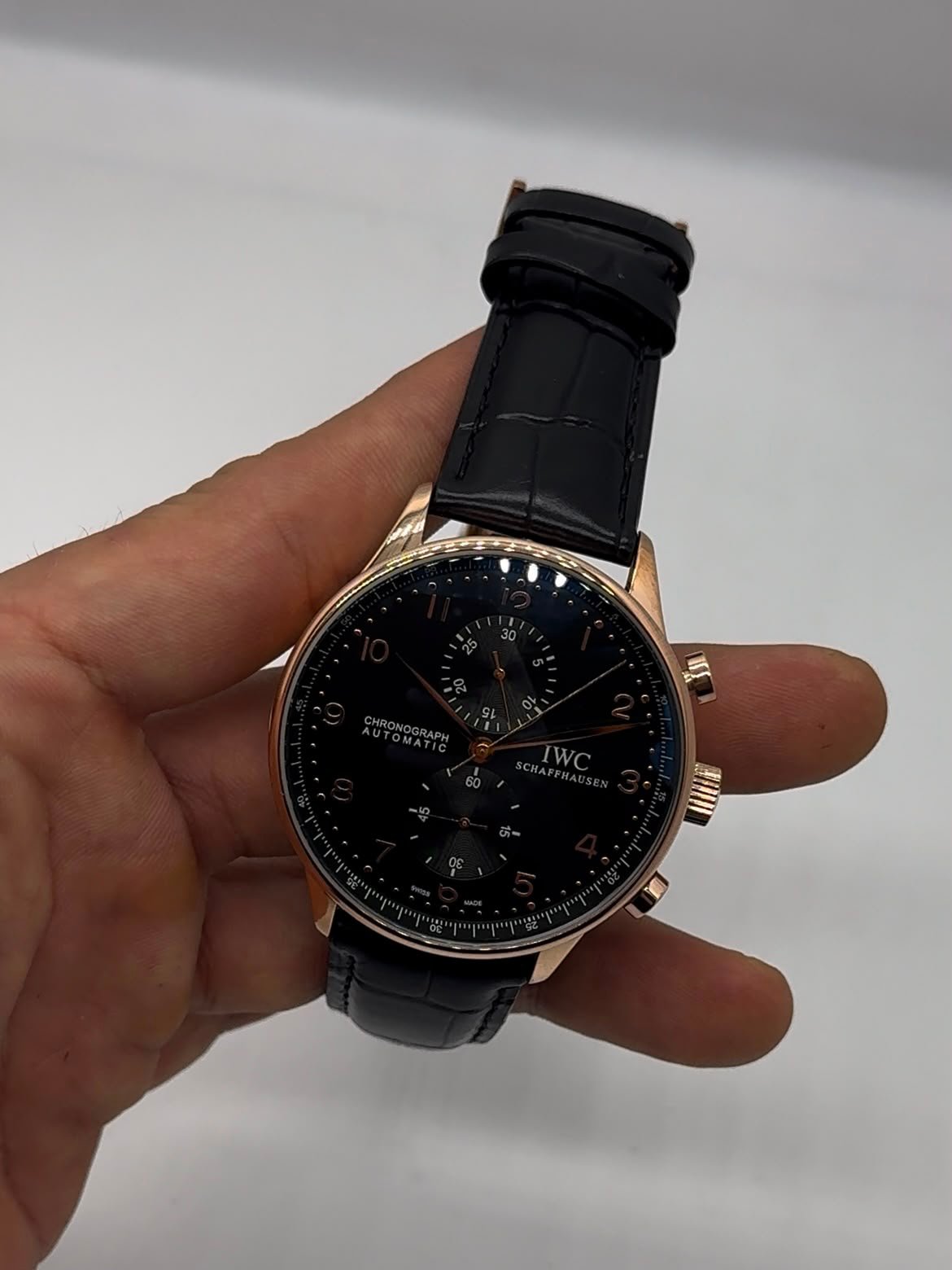 IWC Chronograph 43mm - AÇO DOURADO MOSTRADOR PRETO - COURO - Imagem 8
