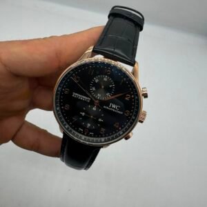 IWC Chronograph 43mm - AÇO DOURADO MOSTRADOR PRETO - COURO