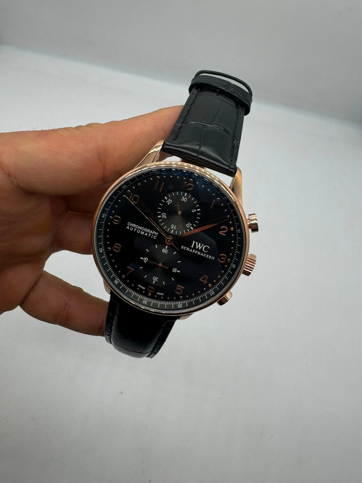 IWC Chronograph 43mm - AÇO DOURADO MOSTRADOR PRETO - COURO
