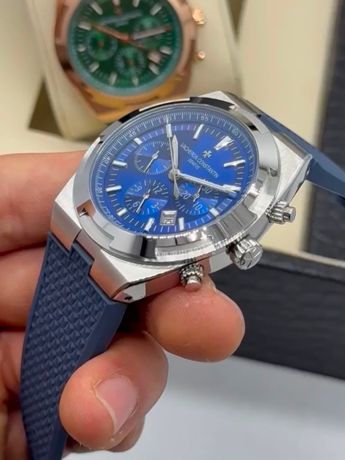 Vacheron Constantin 40mm - Aço mostrador azul pulseira silicone - Imagem 3