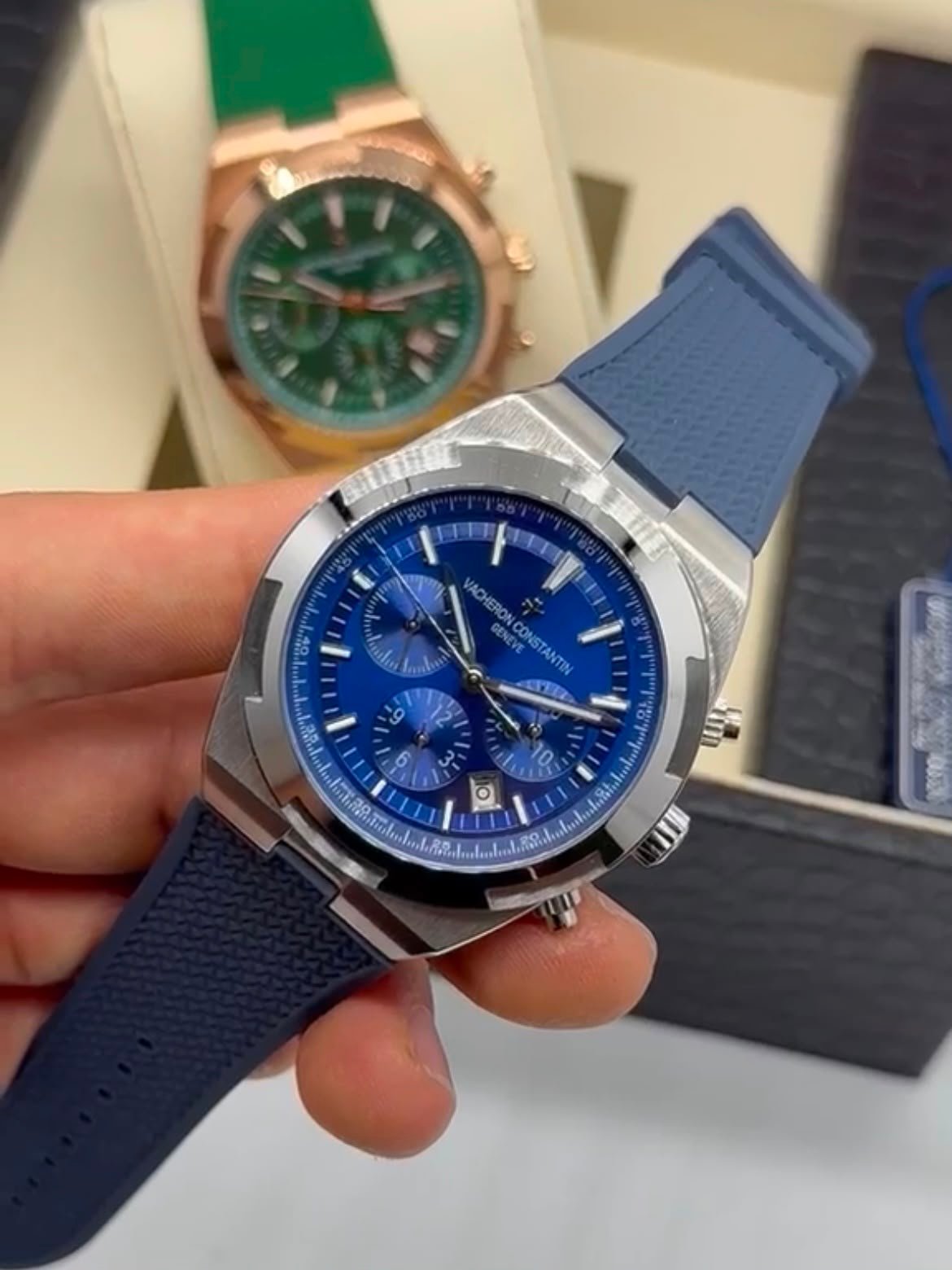 Vacheron Constantin 40mm - Aço mostrador azul pulseira silicone - Imagem 4