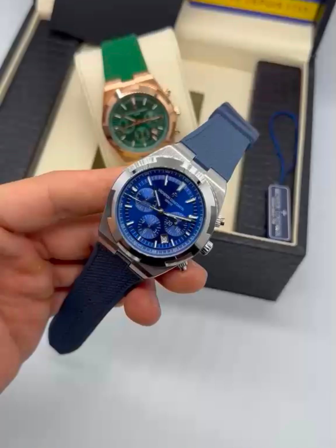 Vacheron Constantin 40mm - Aço mostrador azul pulseira silicone