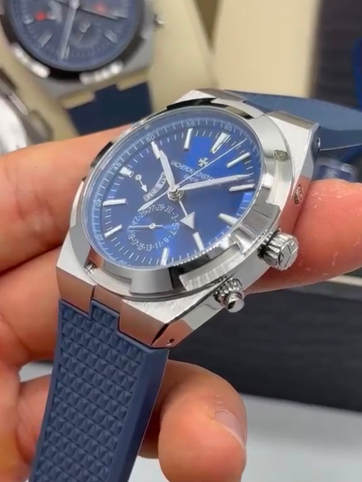 Vacheron Constantin 40mm - Aço mostrador azul pulseira silicone - Imagem 3