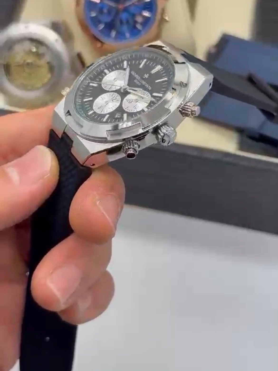 Vacheron Constantin 40mm - Aço mostrador Preto pulseira silicone - Imagem 5