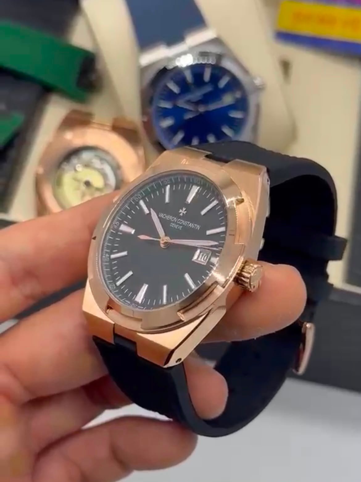 Vacheron Constantin 40mm - Aço mostrador preto pulseira silicone - Imagem 2