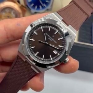 Vacheron Constantin 40mm - Aço prata mostrador marrom pulseira silicone