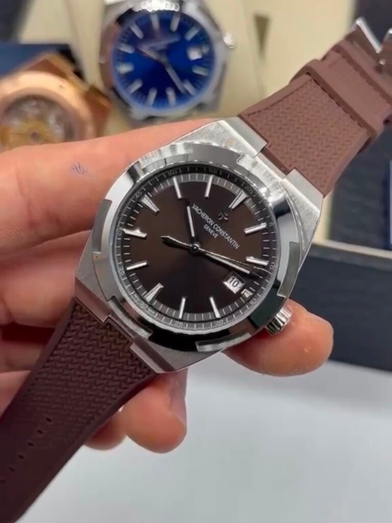 Vacheron Constantin 40mm - Aço prata mostrador marrom pulseira silicone