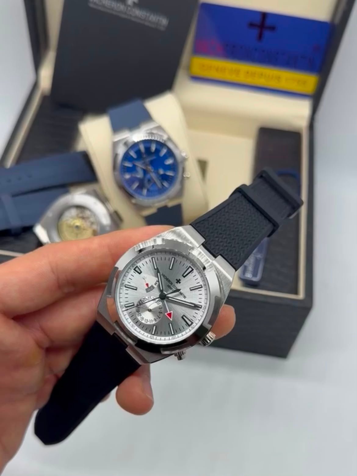 Vacheron Constantin 40mm - Aço prata mostrador branco pulseira silicone - Imagem 5