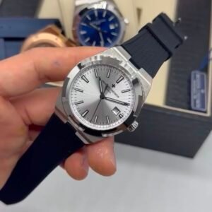 Vacheron Constantin 40mm - Aço prata mostrador branco pulseira silicone