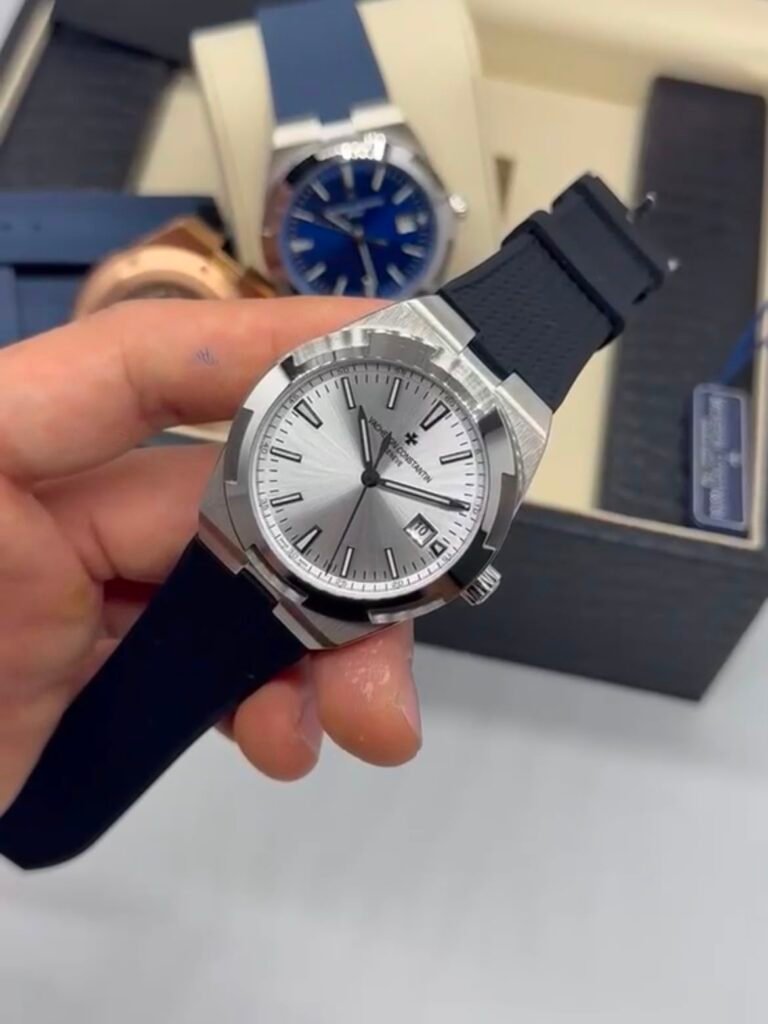 Vacheron Constantin 40mm - Aço prata mostrador branco pulseira silicone