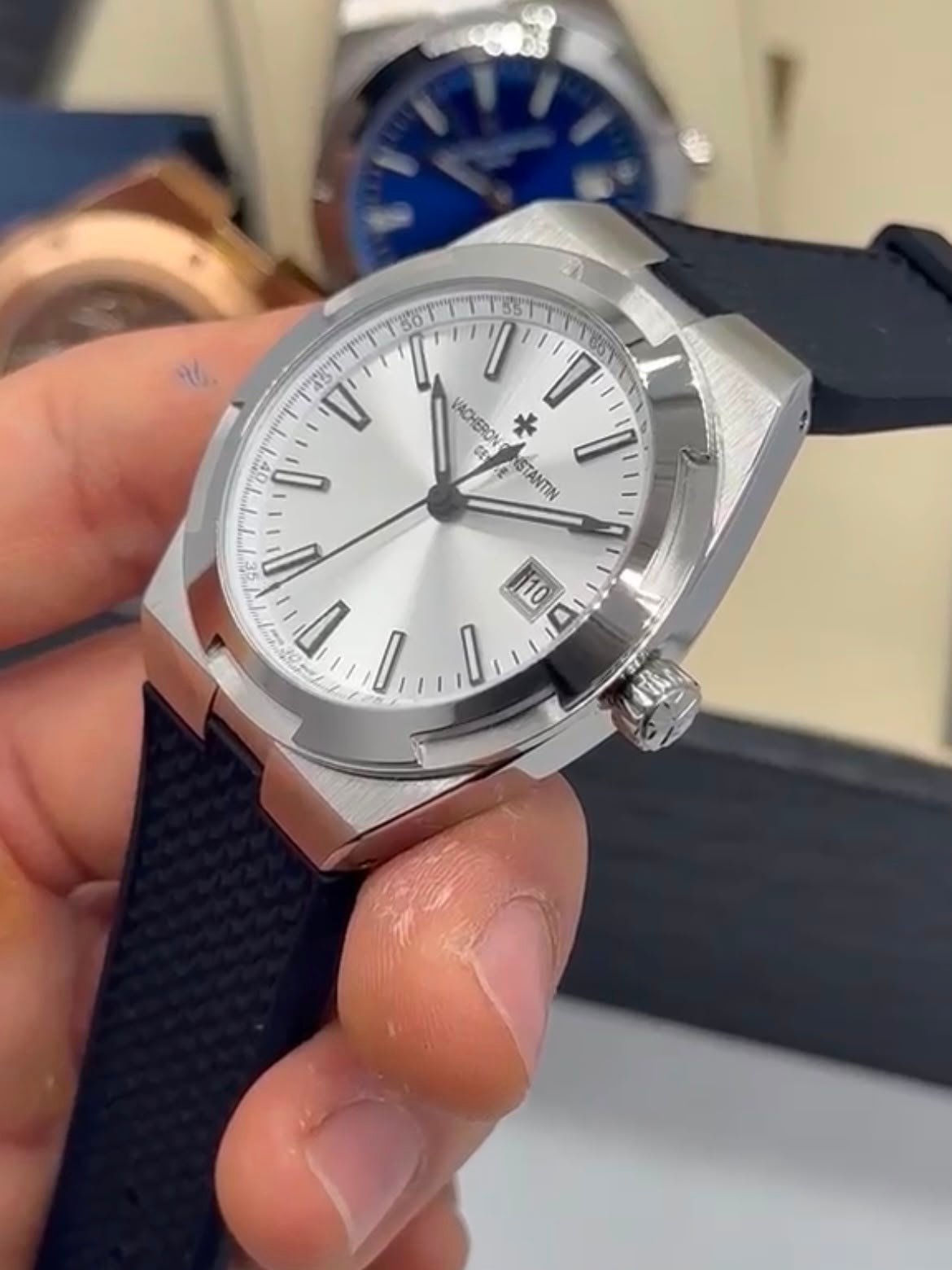 Vacheron Constantin 40mm - Aço prata mostrador branco pulseira silicone - Imagem 5