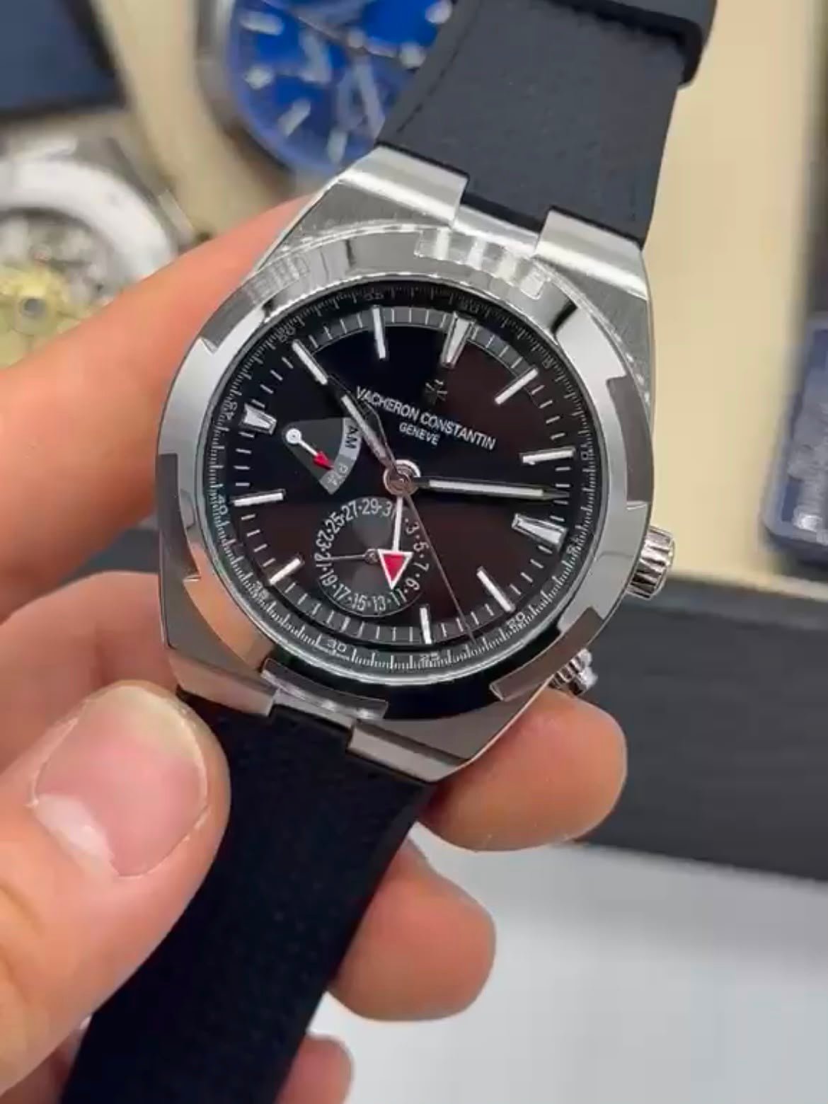 Vacheron Constantin 40mm - Aço prata mostrador preto pulseira silicone - Imagem 3