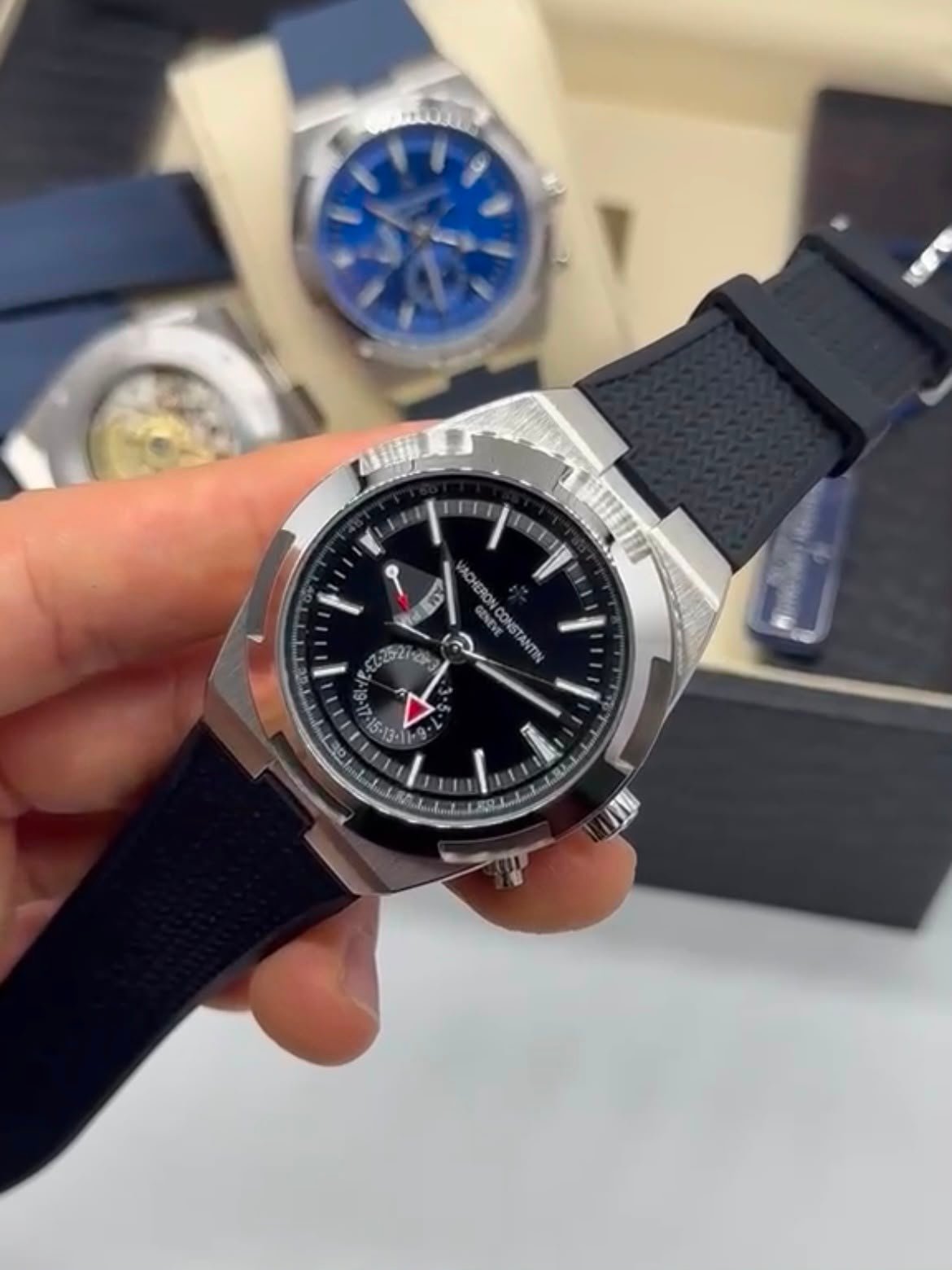 Vacheron Constantin 40mm - Aço prata mostrador preto pulseira silicone - Imagem 5