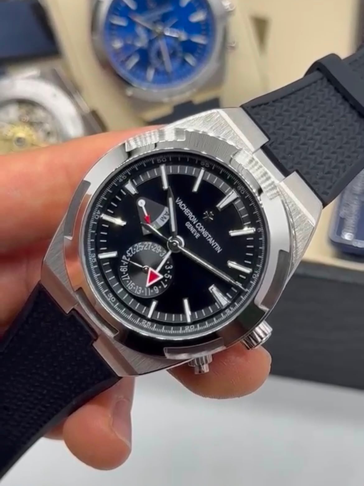Vacheron Constantin 40mm - Aço prata mostrador preto pulseira silicone