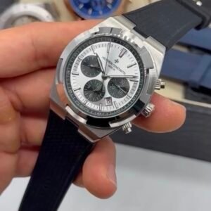 Vacheron Constantin 40mm - Aço prata mostrador branco pulseira silicone