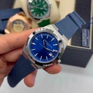 Vacheron Constantin 40mm - Aço prata mostrador azul pulseira silicone