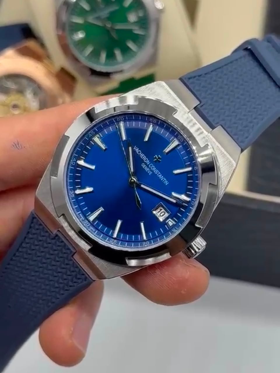Vacheron Constantin 40mm - Aço prata mostrador azul pulseira silicone - Imagem 5
