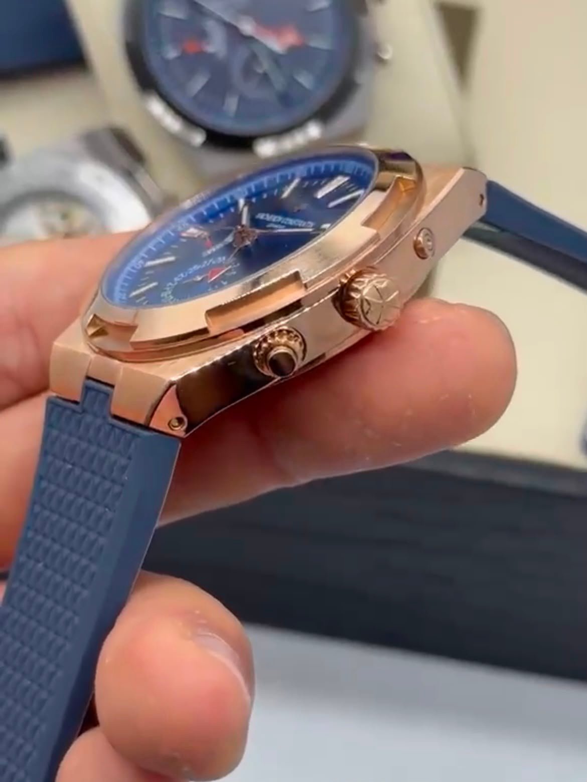 Vacheron Constantin 40mm - Aço rosê mostrador azul pulseira silicone - Imagem 3