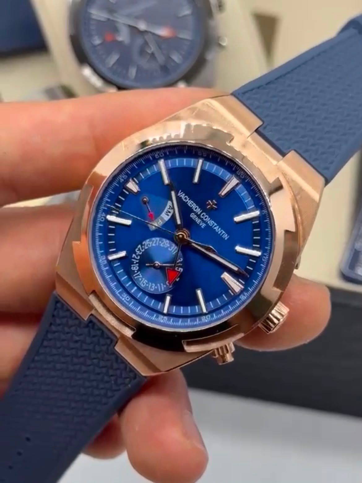 Vacheron Constantin 40mm - Aço rosê mostrador azul pulseira silicone