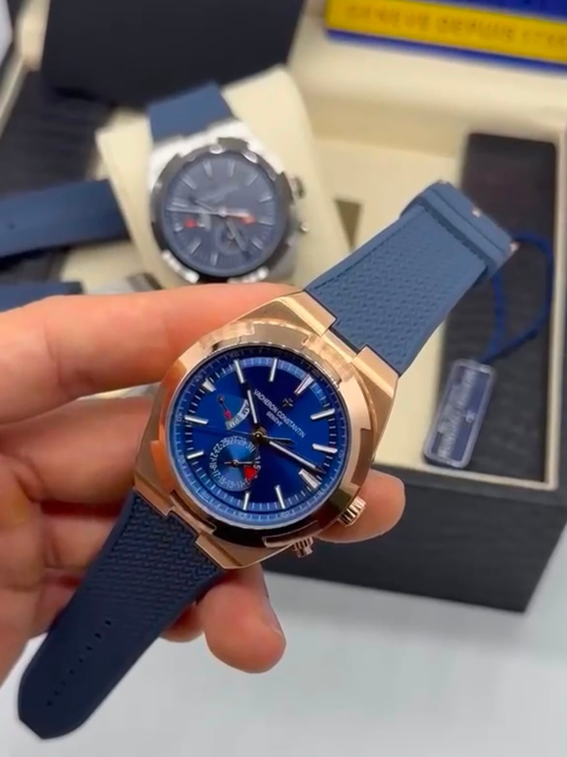 Vacheron Constantin 40mm - Aço rosê mostrador azul pulseira silicone - Imagem 4