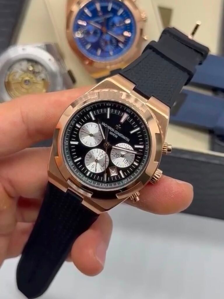 Vacheron Constantin 40mm - Aço mostrador preto pulseira silicone