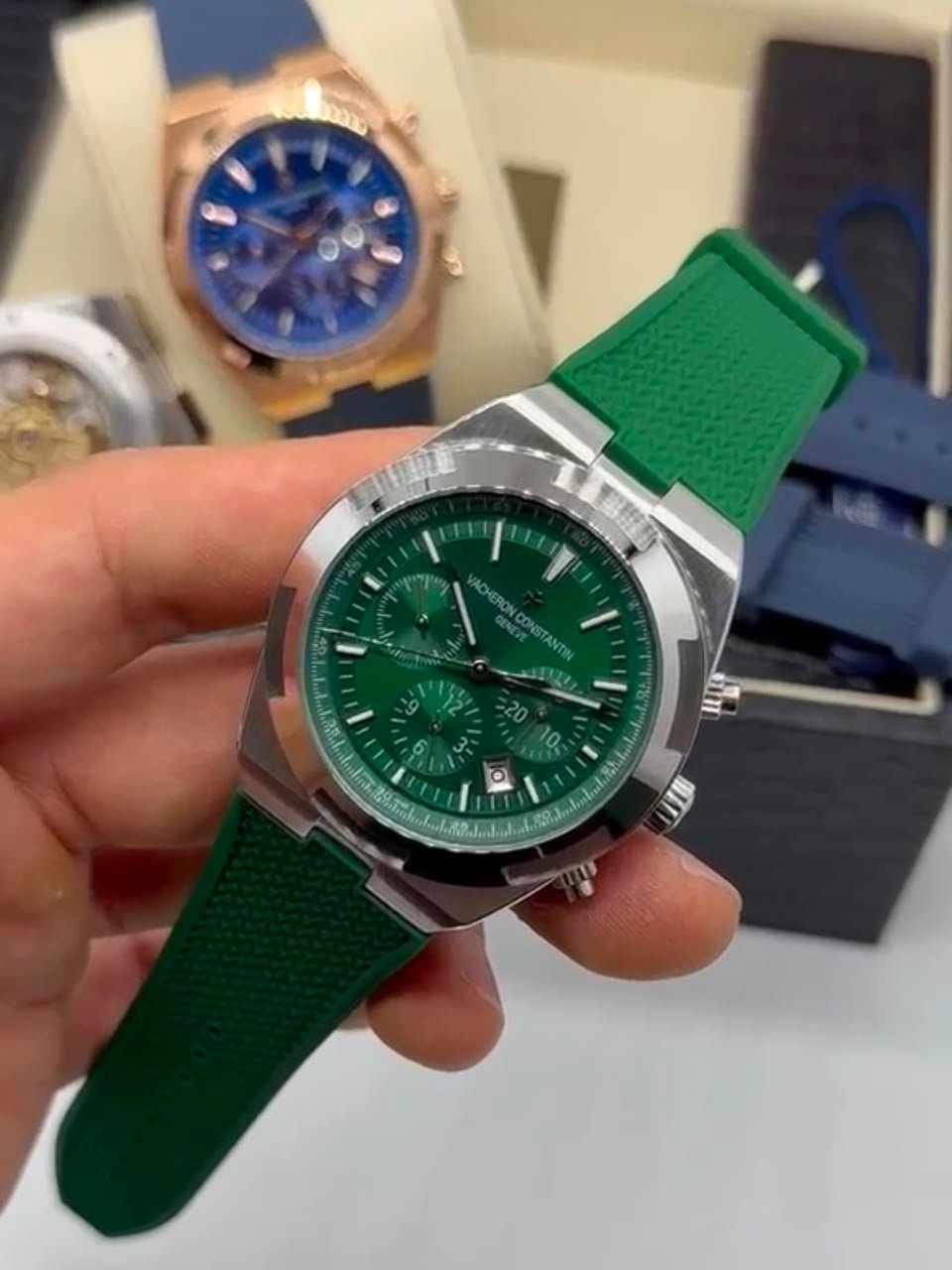 Vacheron Constantin 40mm - Aço mostrador verde pulseira silicone