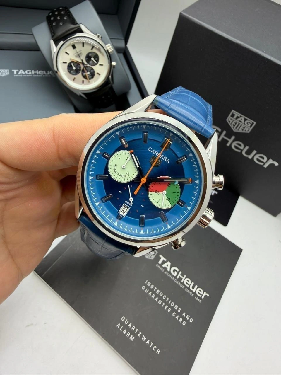 TAG Heuer Chrono Carrera 60 Th Anniversary 44mm - AÇO MOSTRADOR AZUL - COURO