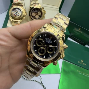 Daytona 40mm - AÇO DOURADO MOSTRADOR PRETO - FUNDO DE VIDRO