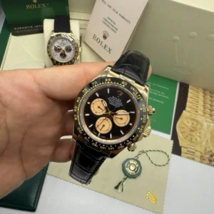 Daytona 40mm - AÇO DOURADO MOSTRADOR PRETO - COURO