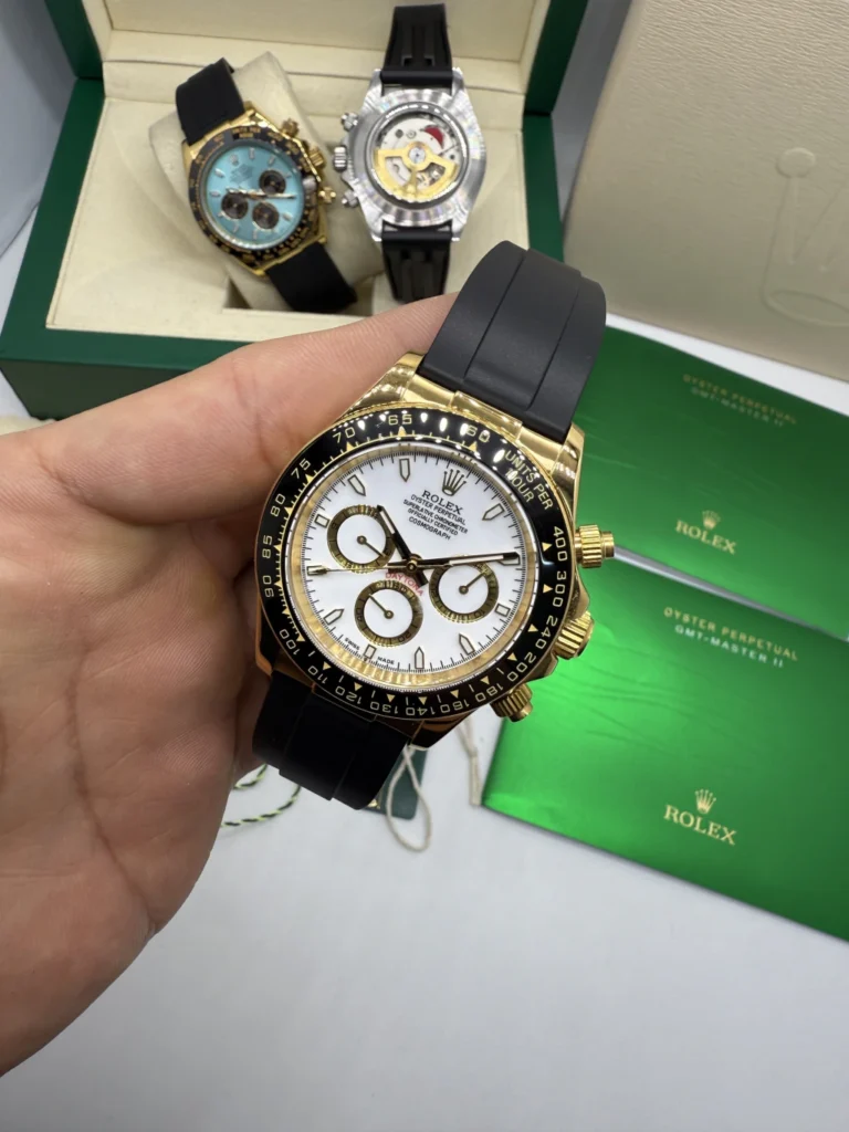 Daytona 40mm - AÇO DOURADO MOSTRADOR BRANCO - SILICONE