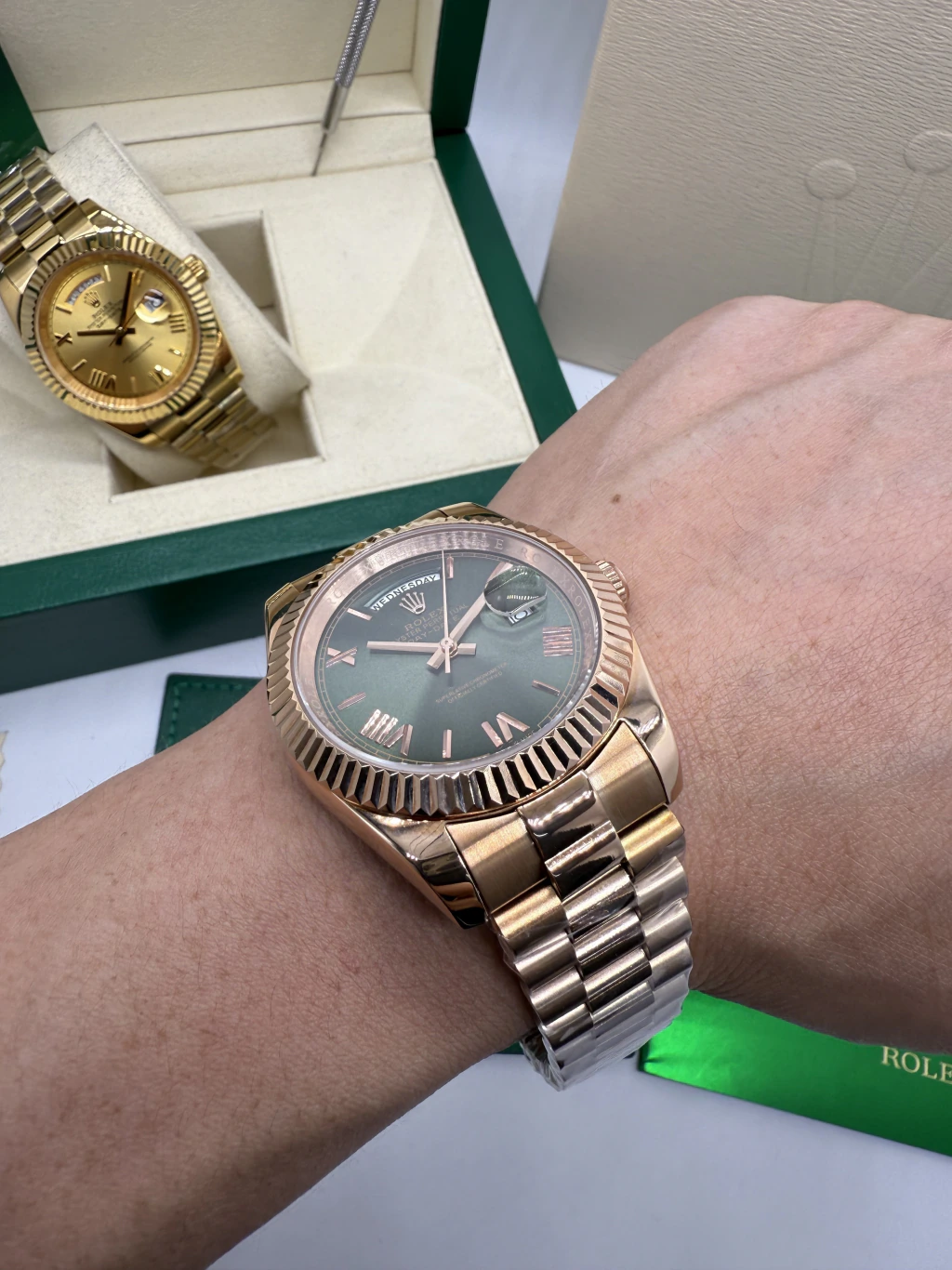 Day-Date President 40mm - AÇO ROSE MOSTRADOR VERDE - Imagem 5