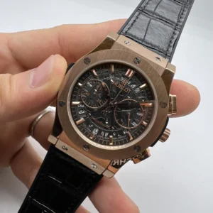 Hublot Classic Chrono 45mm - AÇO ROSE MOSTRADOR SKELETON PRETO - SILICONE E COURO